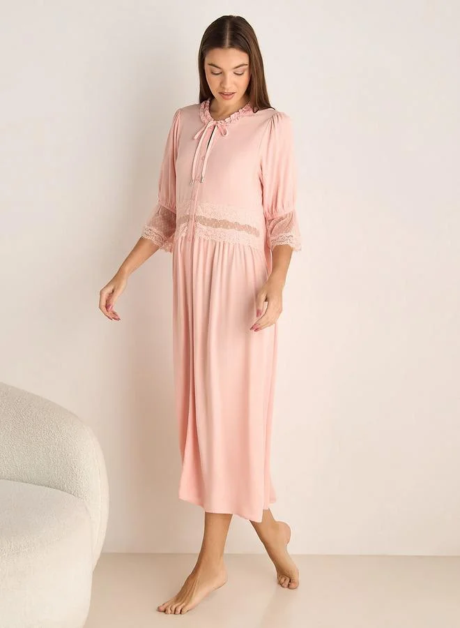 سبلاش فيڤ Night Dress with 3/4 Sleeves and Lace Trim